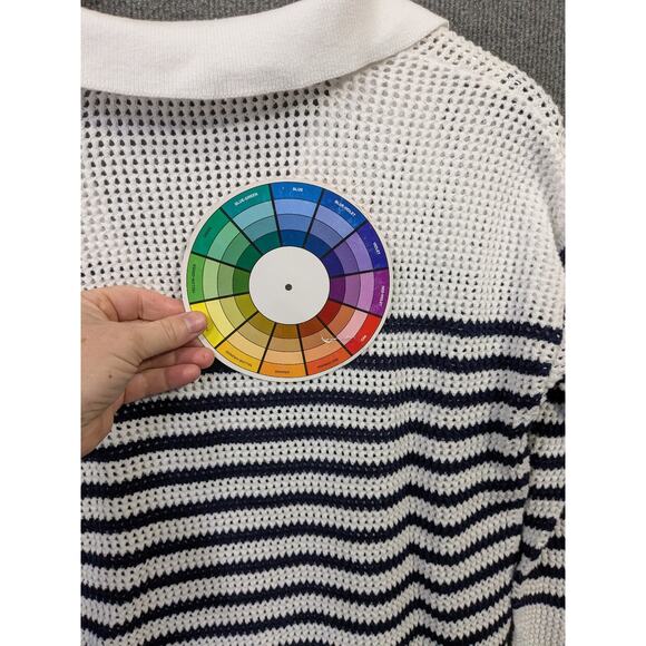 GAP Open Knit Top Womens Medium Relaxed Stripe Crochet Collared Sweater Prep - Picture 8 of 12